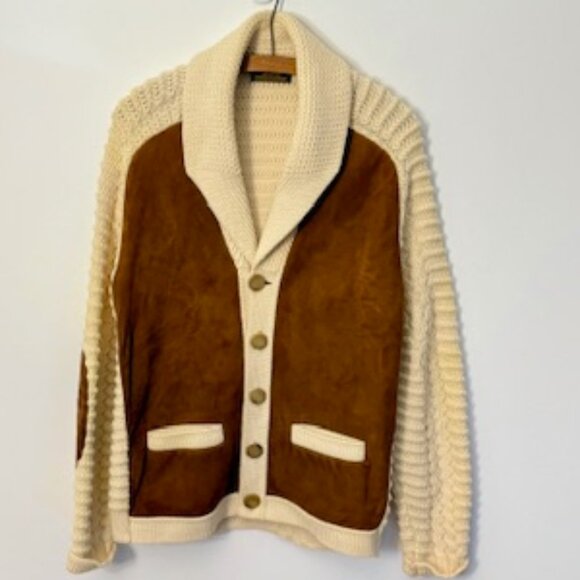 TUNDRA vintage Virgin Wool and Suede cardigan - Picture 1 of 4